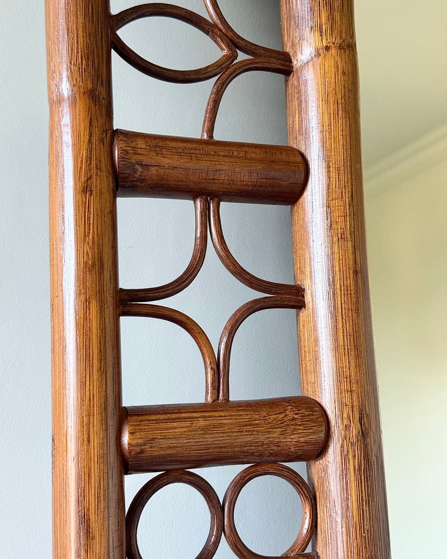 Large French Mid-Century Rattan Double Frame Mirror