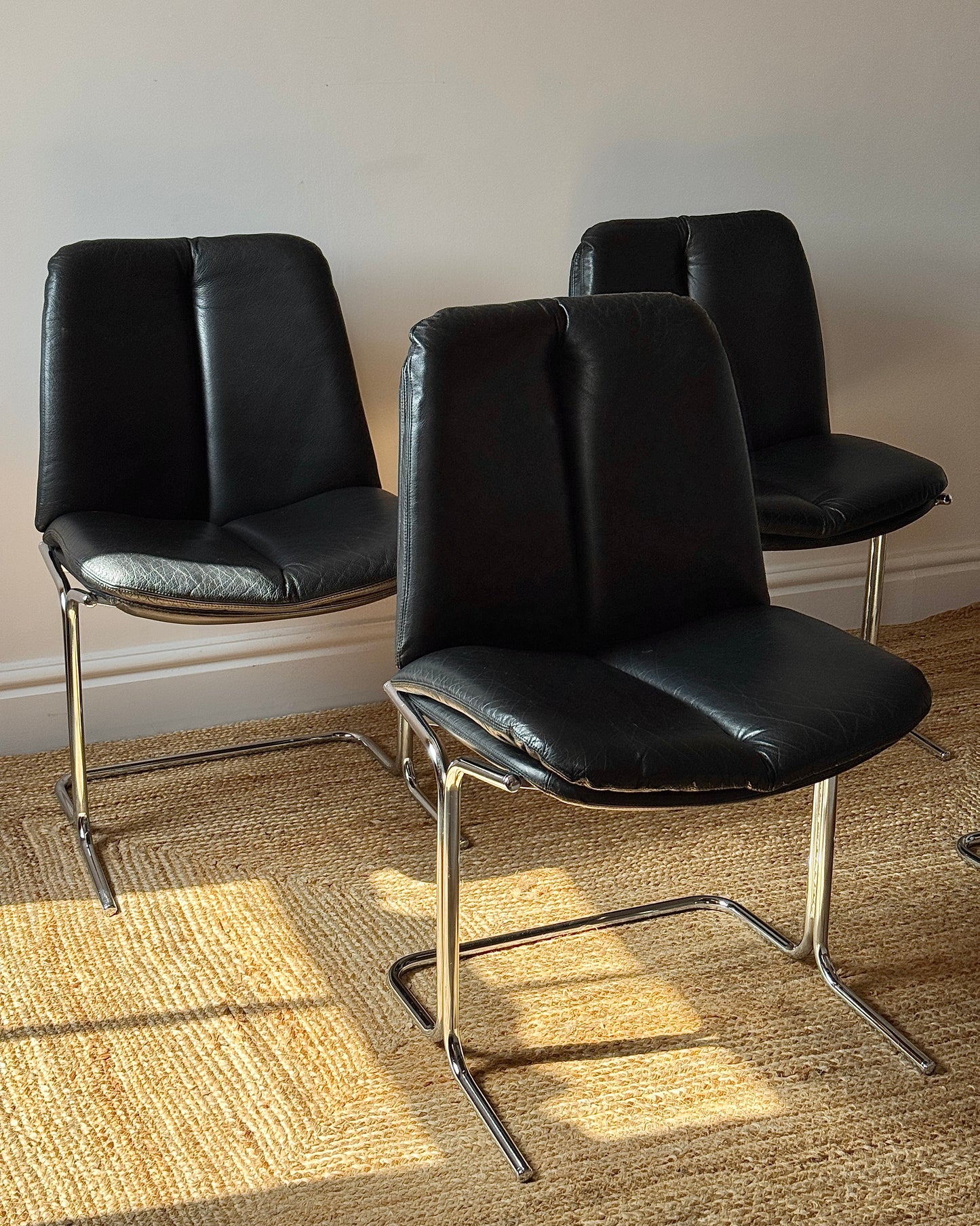Set of Four Chrome and Leather Dining Chairs, Attributed to Tim Bates for Pieff 1970s
