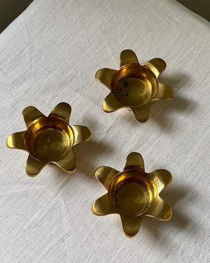 Set of 3 Swedish Mid-century Brass Flower Tealight Holders