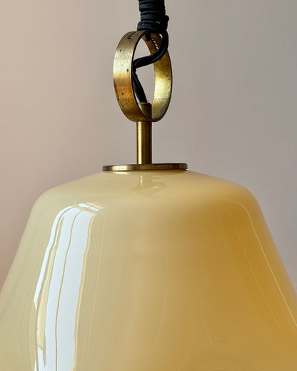 Large Murano Buttery Yellow & Red Rim Handkerchief Pendant, c. 1970s