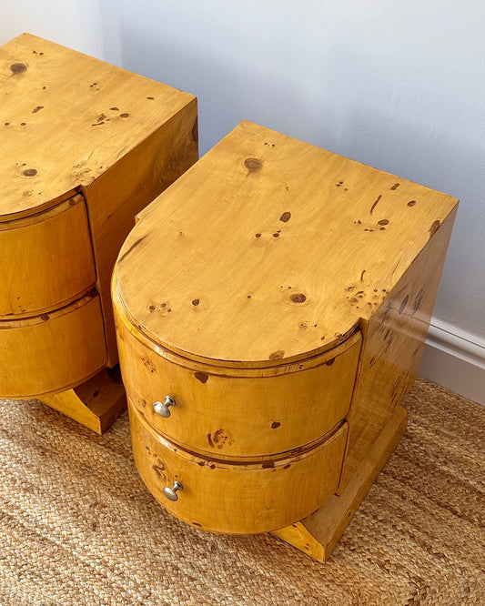 Pair of Art Deco Blonde Birdseye Maple Bedside Tables