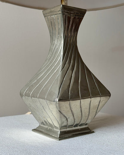 Twisted Pewter Table Lamp, signed De Campos - Club Sourced