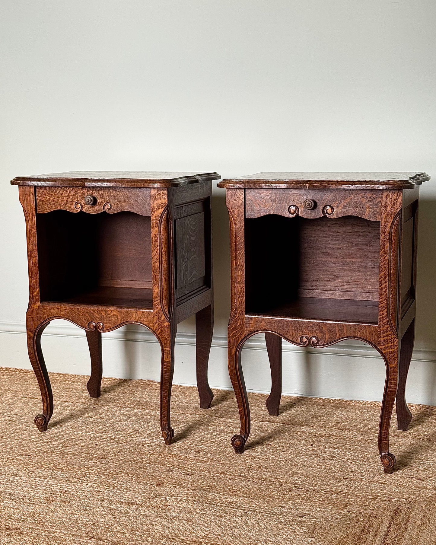 Pair of French Oak Parquetry Bedside Tables, circa. 1940’s