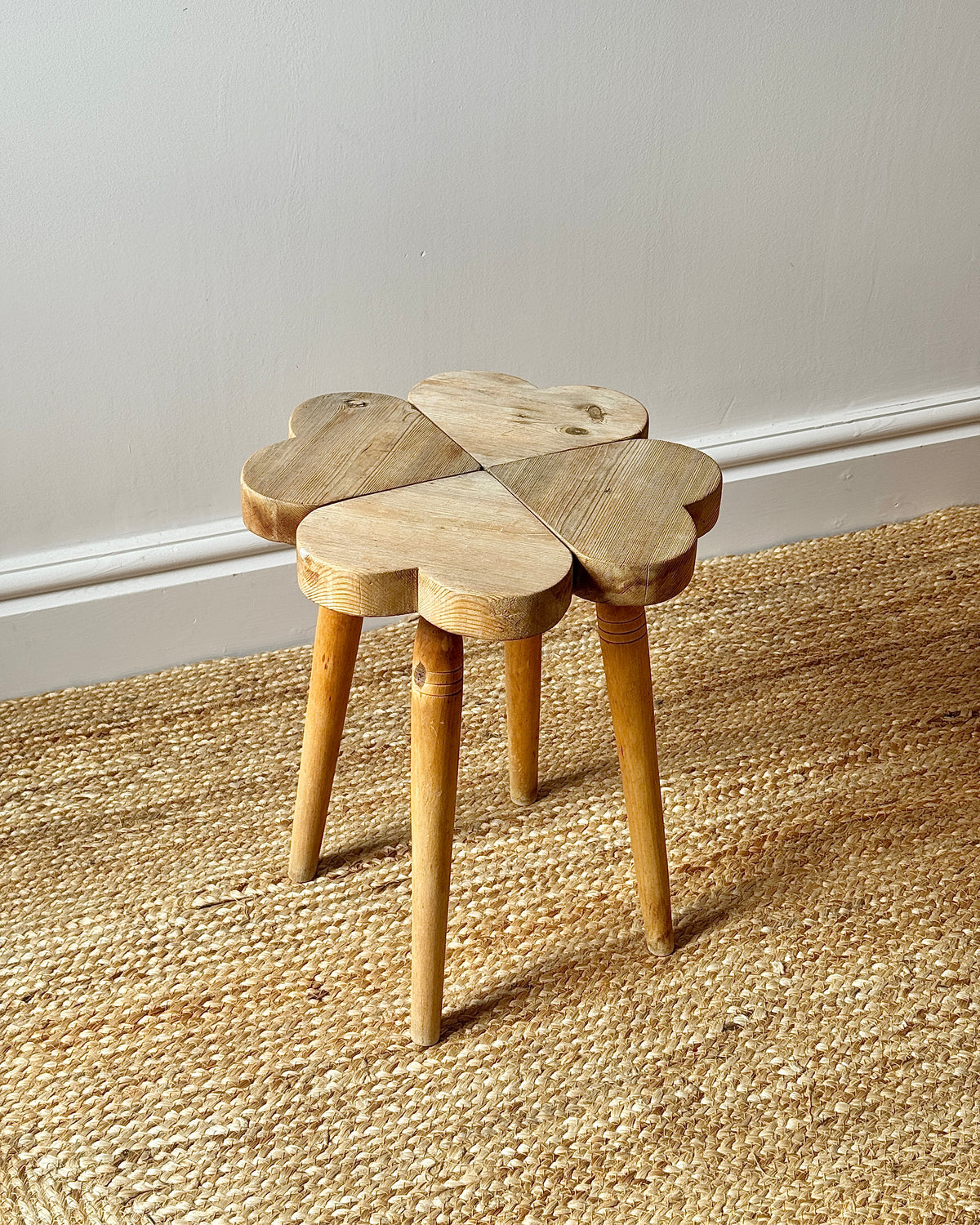 Swedish Pine Clover Stool, c.1960s