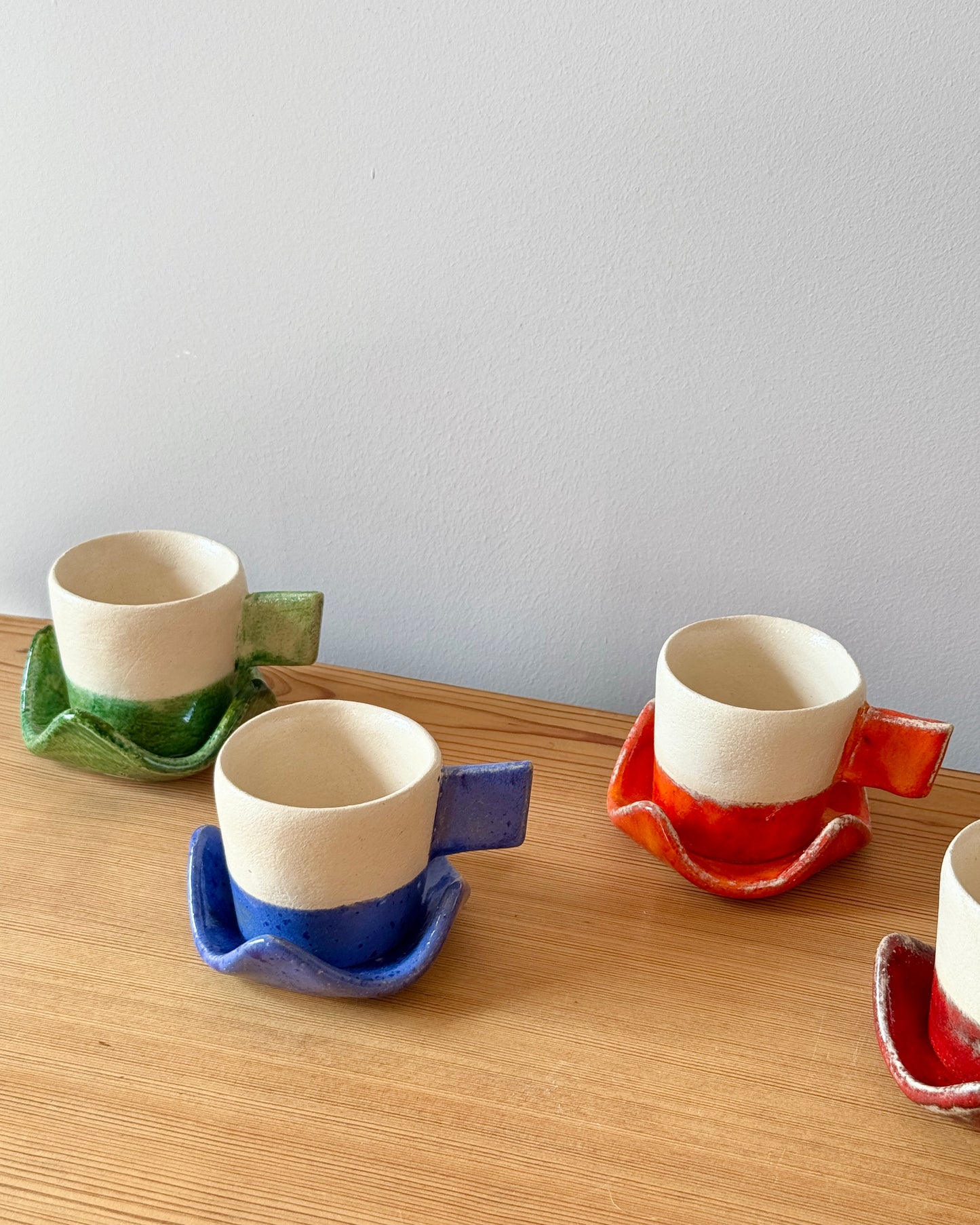 French Studio Pottery Post-Modern Ceramic Teacup Set