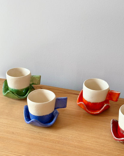 French Studio Pottery Post-Modern Ceramic Teacup Set