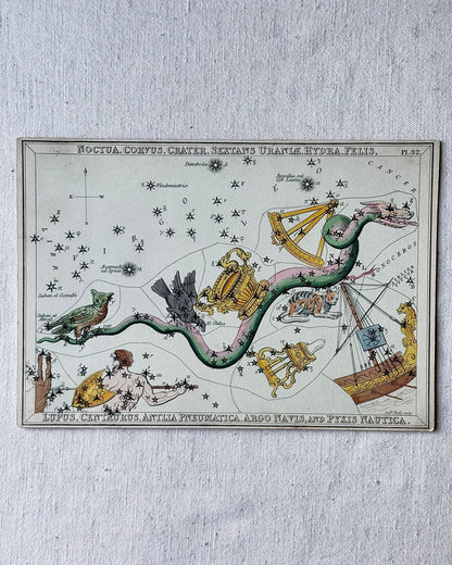 Antique Hand-Painted Constellation Print ‘Urania’s Mirror’ by Sidney Hall c. 1825
