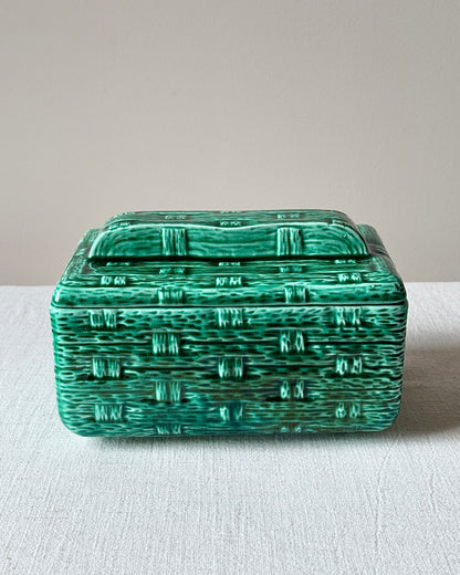 Digoin & Sarreguemines Green Basketweave Lidded Box
