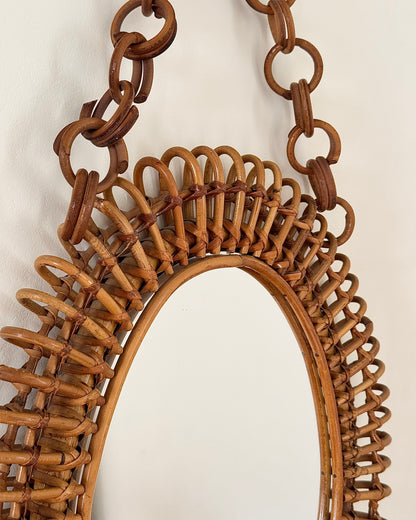 Italian Rattan Looped Mirror, in the manner of Franco Albini