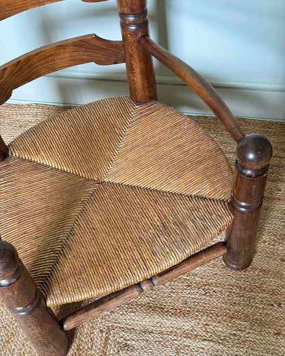 Pair of Charles Dudouyt Oak and Rush Armchairs, 1940s
