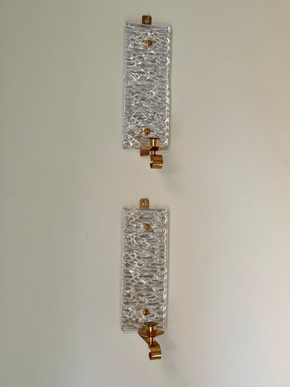 Pair of Swedish Mid-Century Glass and Brass Wall Sconces by Malmö Metallvarufabrik AB