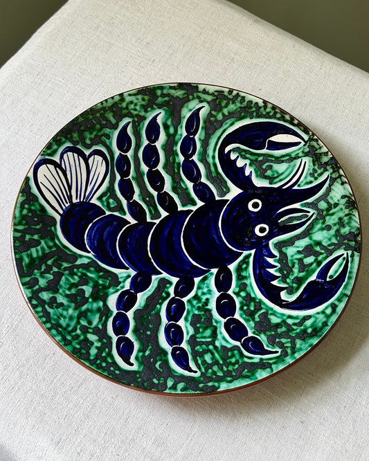 Mid-century Hand Painted Folk Cypriot Lobster Plate