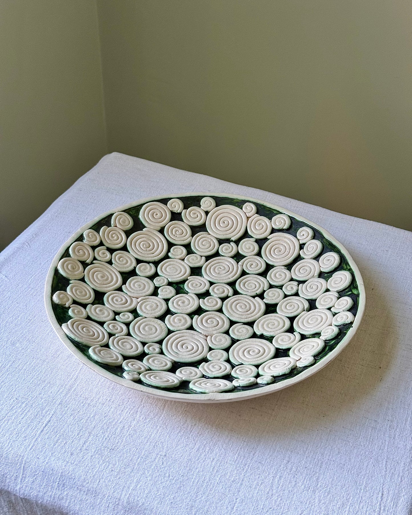 Mid-century Ceramic Coiled Relief Bowl, Signed Florian