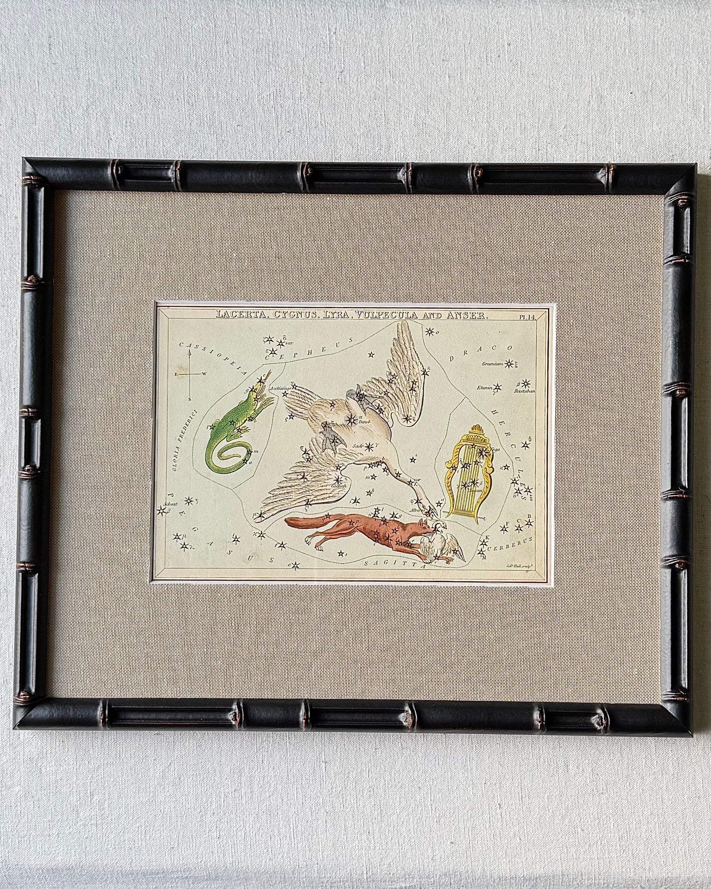 Antique Hand-Painted Constellation Print ‘Urania’s Mirror’ by Sidney Hall c. 1825