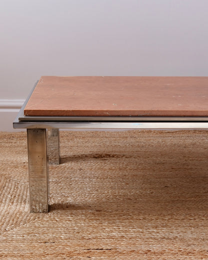 Rosa Verona Marble and Chrome Coffee Table, 1970s