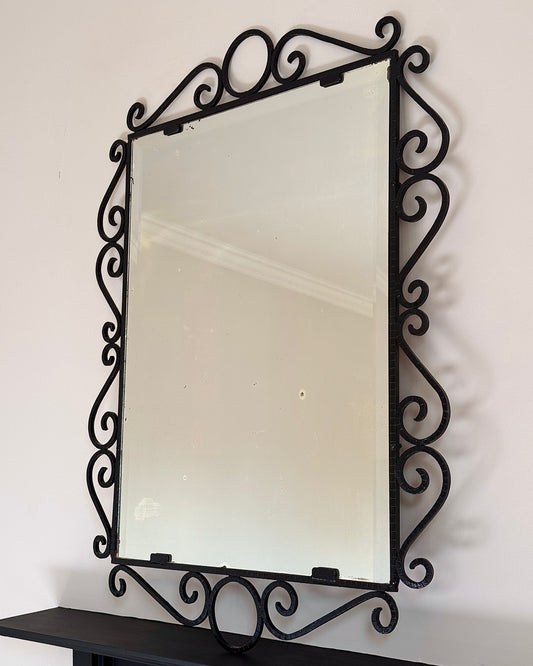 Large French Wrought Iron Scroll Mirror