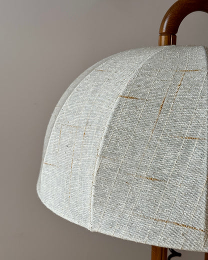 German Oak Floor Lamp with Domed Linen Shade, c.1970