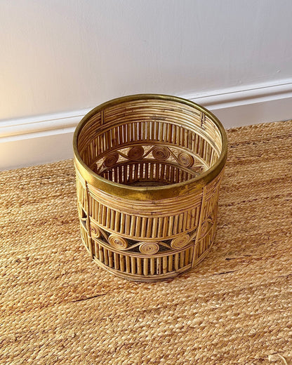 Italian 1970s Pencil Reed and Brass Basket - Club Sourced