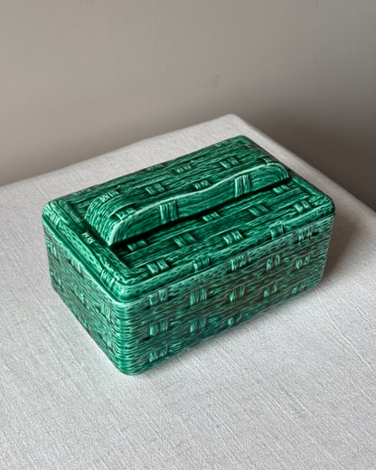 Digoin & Sarreguemines Green Basketweave Lidded Box