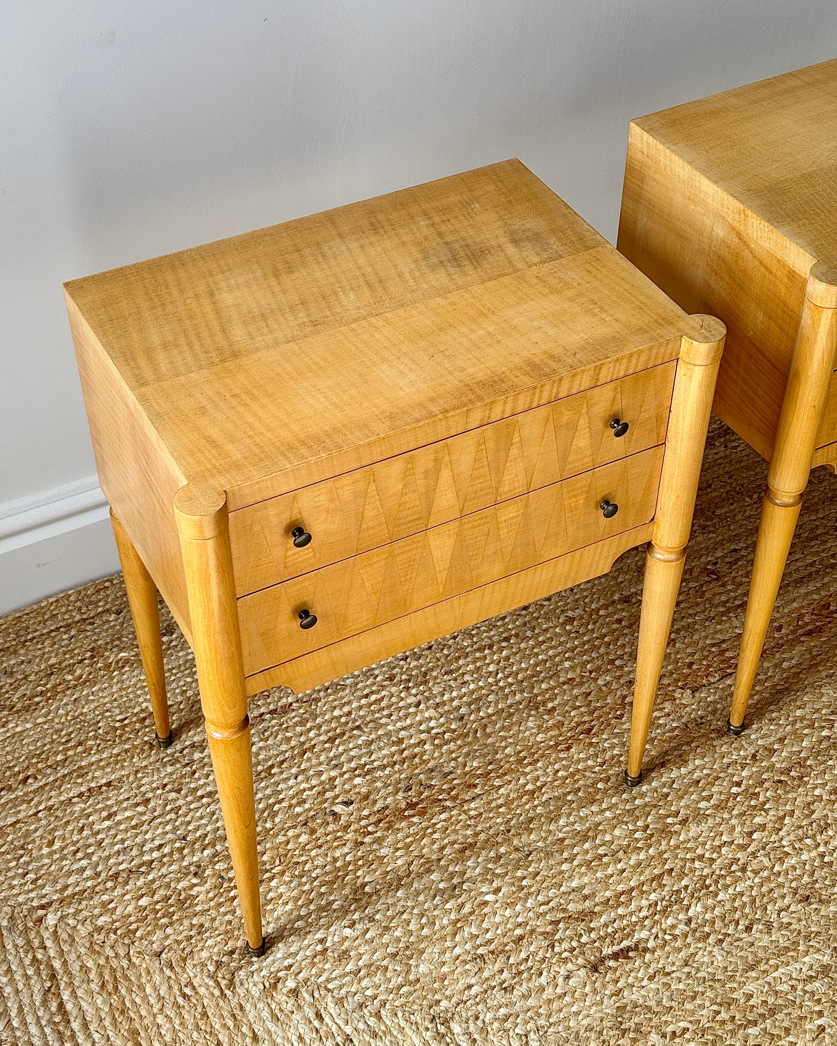 Pair of French Bedside Tables with Geometric Parquetry, c.1950