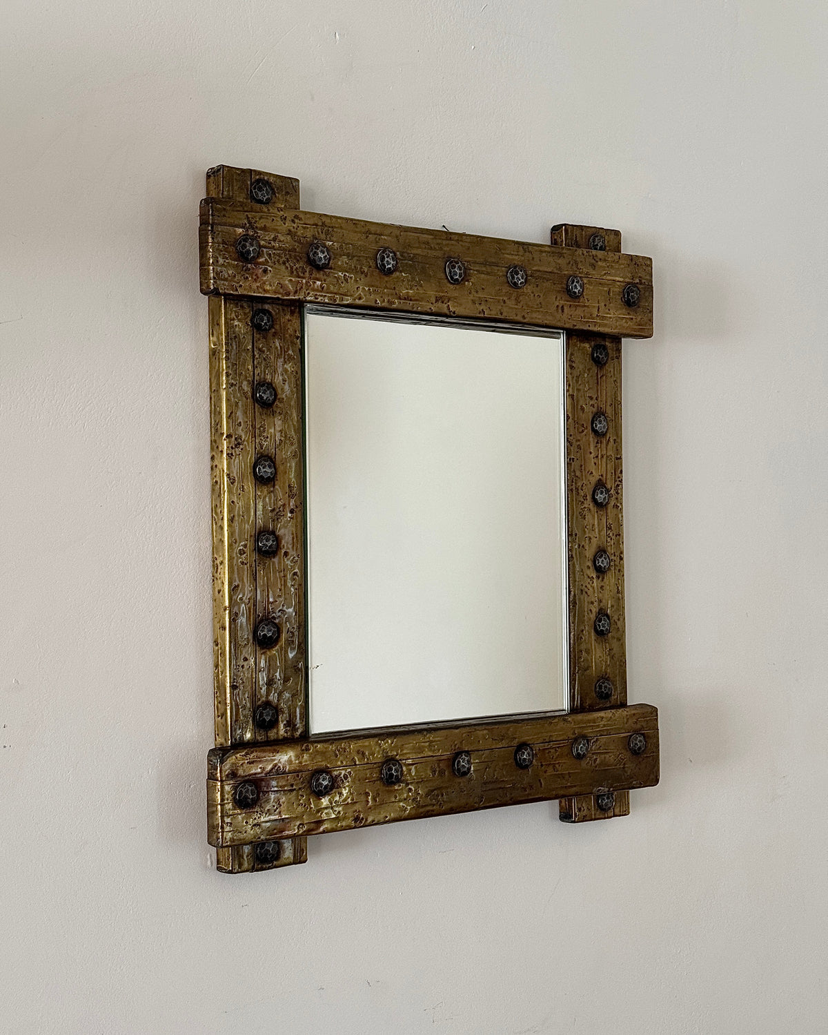 Hammered Brass Mirror with Studded Frame