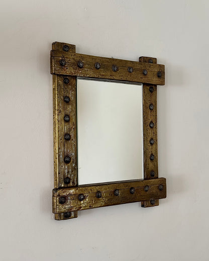 Hammered Brass Mirror with Studded Frame