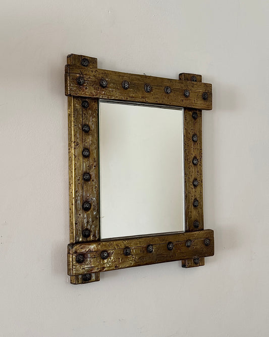 Hammered Brass Mirror with Studded Frame