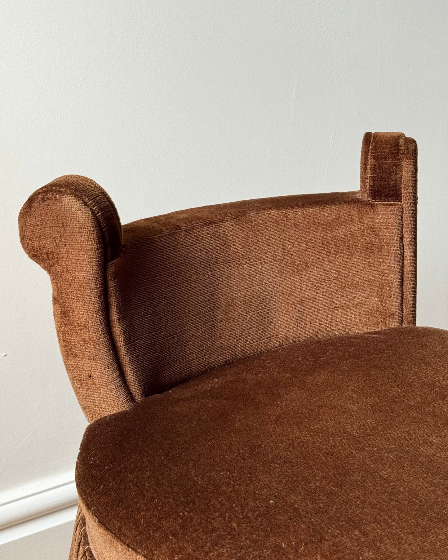 Pair of Brown Velvet French Slipper Chairs - Club Sourced