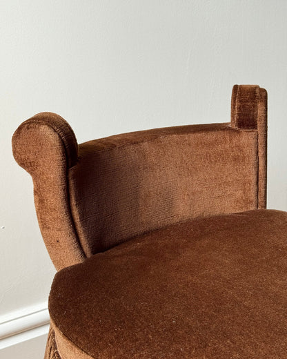 Pair of Brown Velvet French Slipper Chairs - Club Sourced