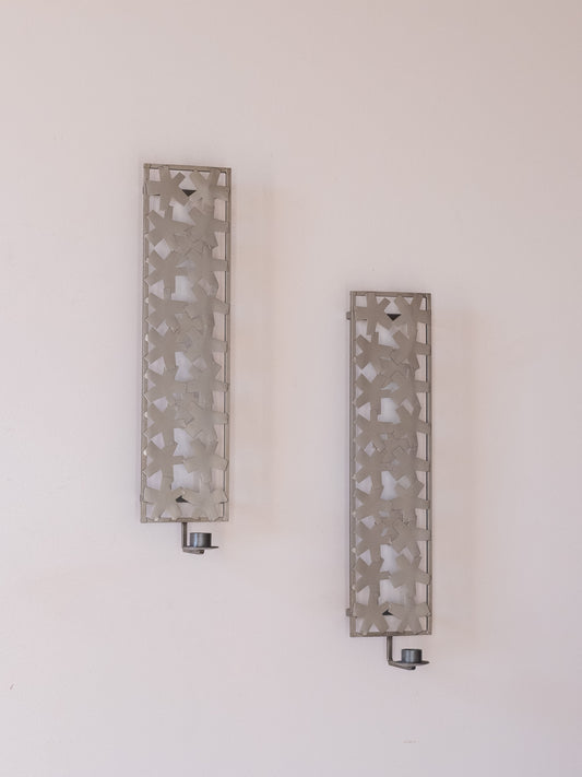 Pair of Swedish Pierced Metal Candle Sconces