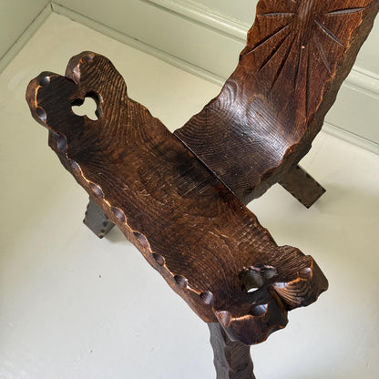 Spanish Brutalist Carved Oak Chair